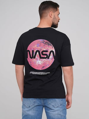 Хлопковая темно-синяя футболка с принтом NASA | 6727427