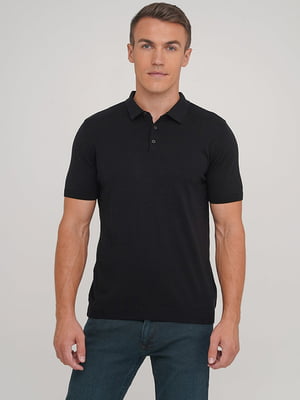 Базова бавовняна футболка-поло чорного кольору | 6727499