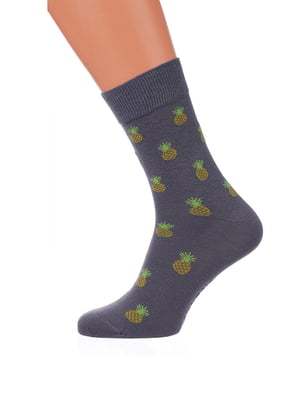 Шкарпетки бавовняні сірі з принтом | 6728017