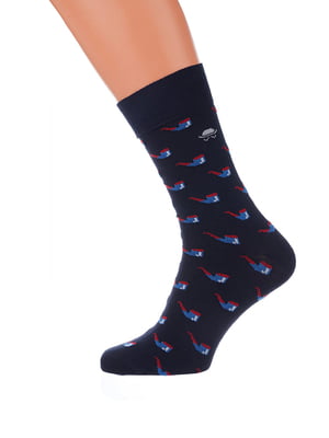 Шкарпетки бавовняні темно-сині з принтом | 6728019