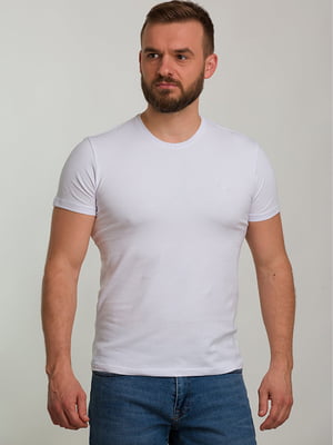 Біла футболка з вишивкою в тон | 6728106