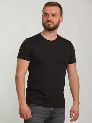 Чорна футболка з вишивкою в тон | 6728108