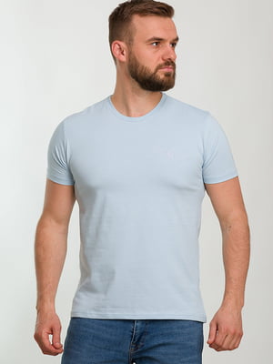Блакитна футболка з вишивкою в тон | 6728111
