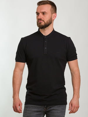 Базова чорна футболка-поло з коміром-стійкою | 6728147