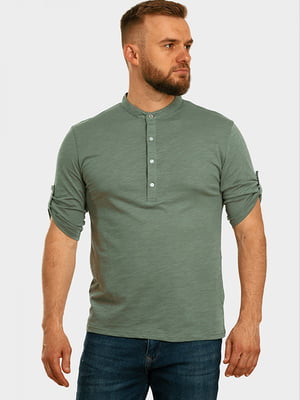 Рубашка цвета хаки с коротким рукавом на хлястике | 6728184