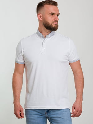 Белая футболка-поло с контрастным воротником и манжетами | 6728235