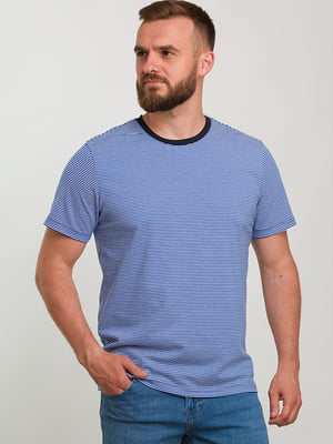 Бавовняна смугаста футболка з однотонною окантовкою горловини | 6728301