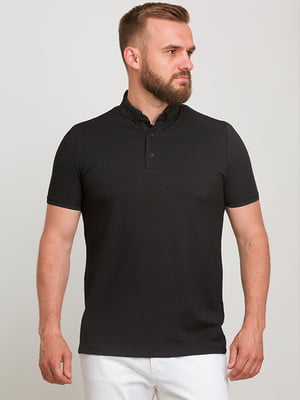 Базовая черная футболка-поло с узором на воротнике | 6728304