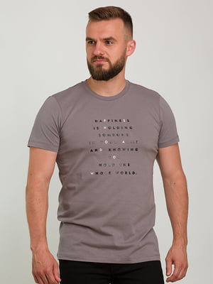 Бавовняна кавова футболка з текстовим принтом | 6728361