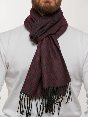 Бордовый шерстяной шарф с бахромой | 6728713