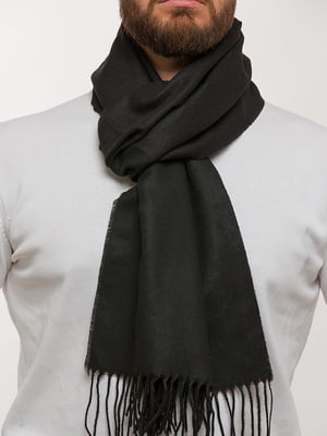 Чорний вовняний шарф з бахромою | 6728714