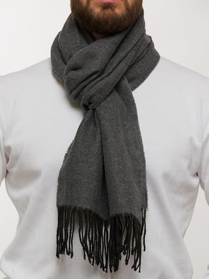 Серый шерстяной шарф с бахромой | 6728715