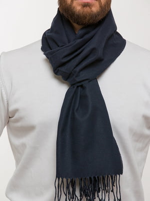 Синий шерстяной шарф с бахромой | 6728716