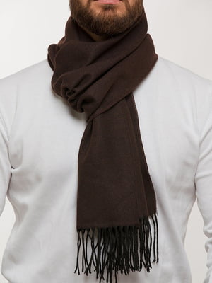 Коричневий вовняний шарф з бахромою | 6728717