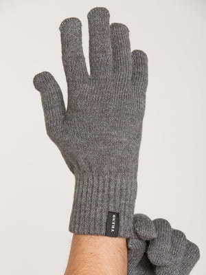 Темно-сірі перчатки з брендованою нашивкою | 6728743