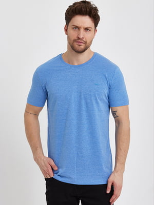 Базова бавовняна футболка світло-синього кольору | 6728766