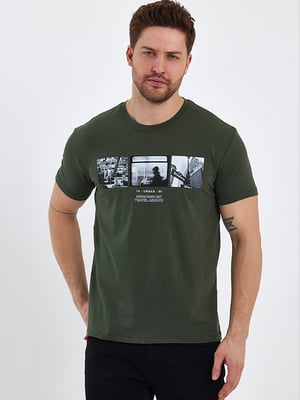 Бавовняна зелена футболка з принтом | 6728809