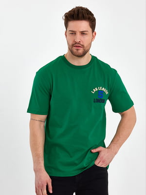 Хлопковая зеленая футболка с аппликацией | 6728856