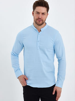 Голубая хлопковая рубашка с планкой на пуговицах | 6728926