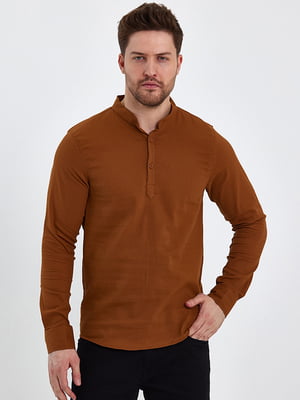 Бавовняна сорочка теракотового кольору з планкою на ґудзиках | 6728927
