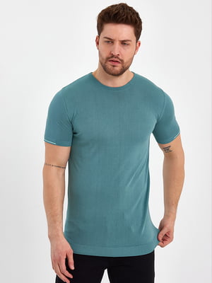 Бавовняна фісташкова футболка з ребристим оздобленням манжет та горловини | 6728942