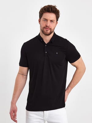 Базова бавовняна футболка-поло чорного кольору | 6729021
