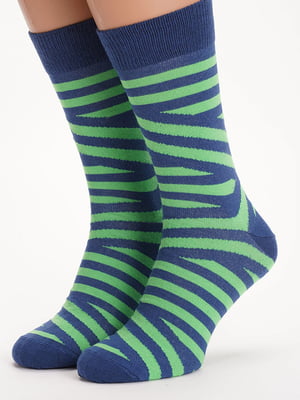 Шкарпетки бавовняні синьо-зелені з принтом | 6729132