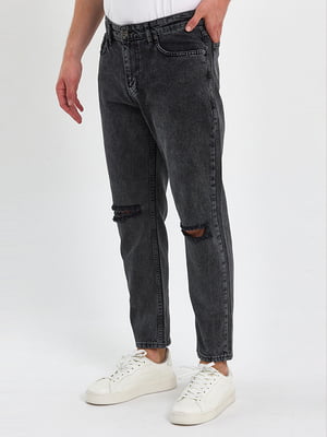 Темно-сірі прямі джинси з розрізами | 6729196