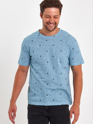 Хлопковая бирюзовая футболка в принт “пальмы” | 6729311