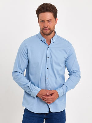 Голубая классическая рубашка на кнопках | 6729336