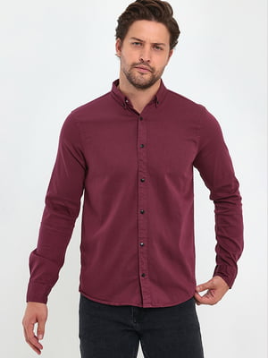 Бордовая классическая рубашка на кнопках | 6729429