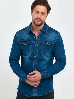 Синяя джинсовая рубашка с карманами | 6729457