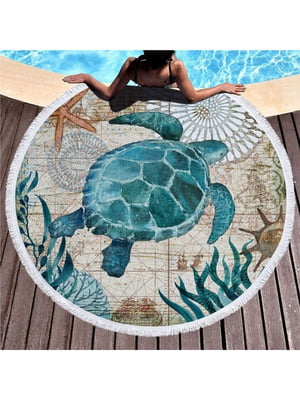 Пляжний різнокольоровий махровий рушник з бахромою та принтом “Тропічний рай” (150 см)  | 6730746