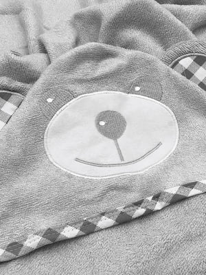 Дитячий рушник з капюшоном сірий з принтом “Ведмедик” (70х100 см) | 6730751