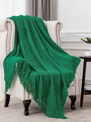 Плетений плед - покривало Lovely Svi зелений з бахромою (127x152 + 15 см)  | 6730784