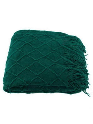 Плетений плед - покривало Lovely Svi з бахромою зеленого кольору в ромб (127x152 + 15 см) | 6730786