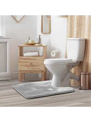 Антиковзаючий, м'який килимок для ванної та туалету з ефектом пам'яті сірого кольору (50 х 50 см)  | 6730811