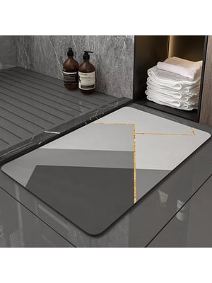 Інноваційний суперпоглинаючий килимок для ванної темно-сірого кольору в абстрактний принт (50х80 см)  | 6730847