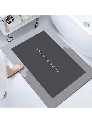 Інноваційний суперпоглинаючий килимок для ванної сірого кольору з текстовим принтом (50х80 см) | 6730848