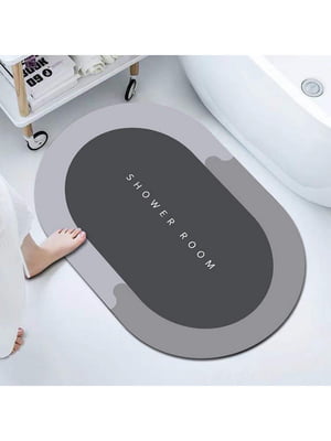 Інноваційний суперпоглинаючий килимок для ванної сірого кольору з текстовим принтом (50х80 см) | 6730849