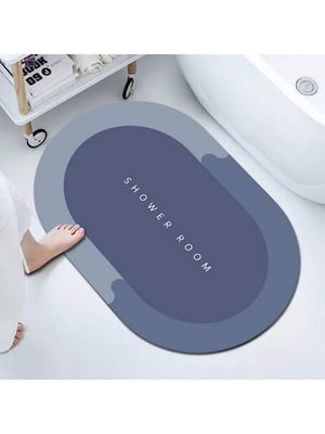 Інноваційний суперпоглинаючий килимок для ванної синього кольору з текстовим принтом (50х80 см) | 6730851
