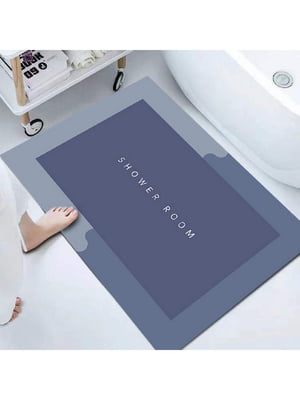 Інноваційний суперпоглинаючий килимок для ванної синій з текстовим принтом (50х80 см) | 6730852