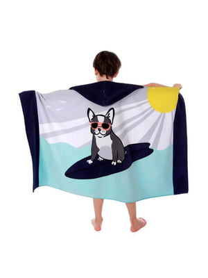 Дитячий махровий рушник з капюшоном Lovely Svi (76 х127 см) синього кольору з принтом “ Собака на серфі” | 6730888
