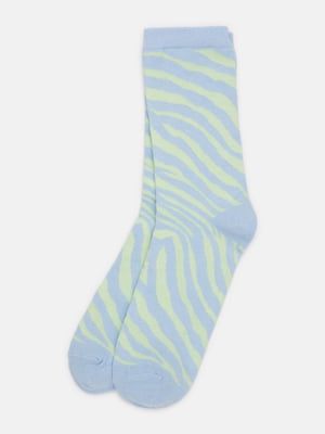 Високі шкарпетки із м'якого трикотажу блакитного кольору у візерунок | 6735382