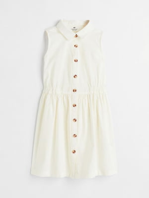 Біла сукня-сорочка на ґудзиках з коміром та складками на талії | 6735422