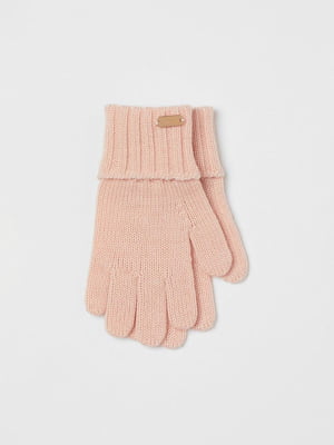 Вовняні рукавички з подовженим ребристим манжетом коралового кольору | 6735536