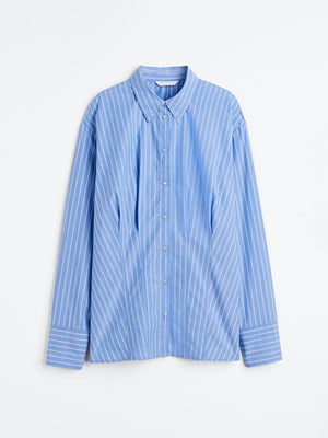 Синя сорочка в смужку з моделюючими виточками | 6735584