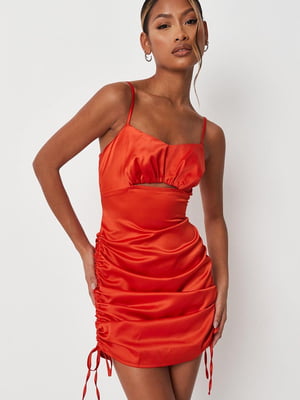 Сукня-міні в білизняному стилі з блискавкою на спині помаранчевого кольору | 6735598