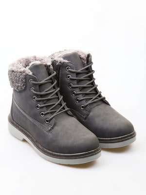 Сірі зимові черевики на шнурівці | 6735620