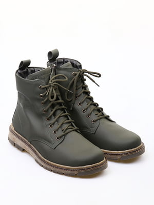 Зимові черевики зі шнурівкою кольору хакі | 6735670